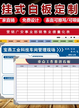 磁匠定制挂式白板业绩榜墙贴硬白板支架式车间生产管理看板通知公