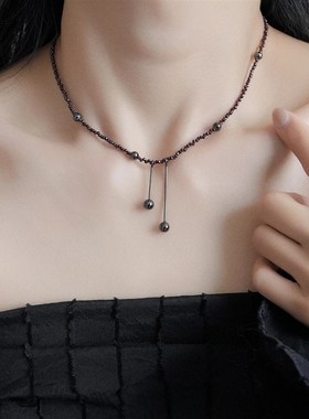 韩国新款水晶串珠l项链甜酷辣妹风气质项圈轻奢高级锁骨链网红颈