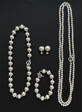 豆豆推荐时尚f串珠重工圆球拉丝项链轻奢小众设计高级感银色锁骨