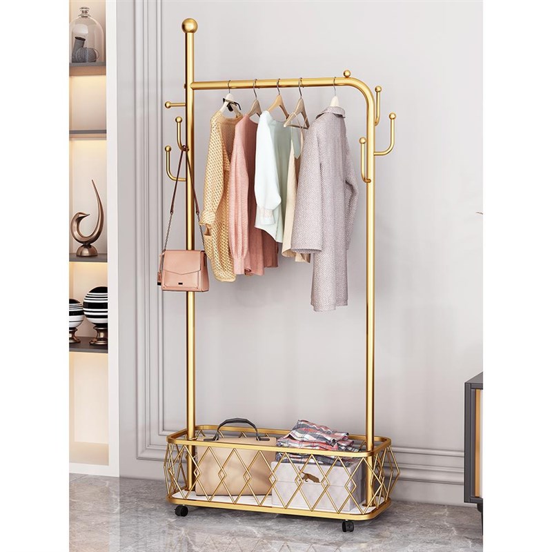 多功能可移动衣帽架家用卧室落地挂衣架子简易收纳置物架挂包架