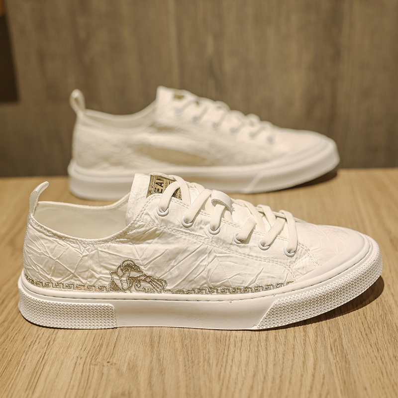 板鞋男士做旧褶皱复古潮牌休闲鞋平底帆布小白鞋男款夏季透气薄款,流行男鞋,休闲板鞋,淘宝优惠券,粉丝福利购,淘宝优惠卷