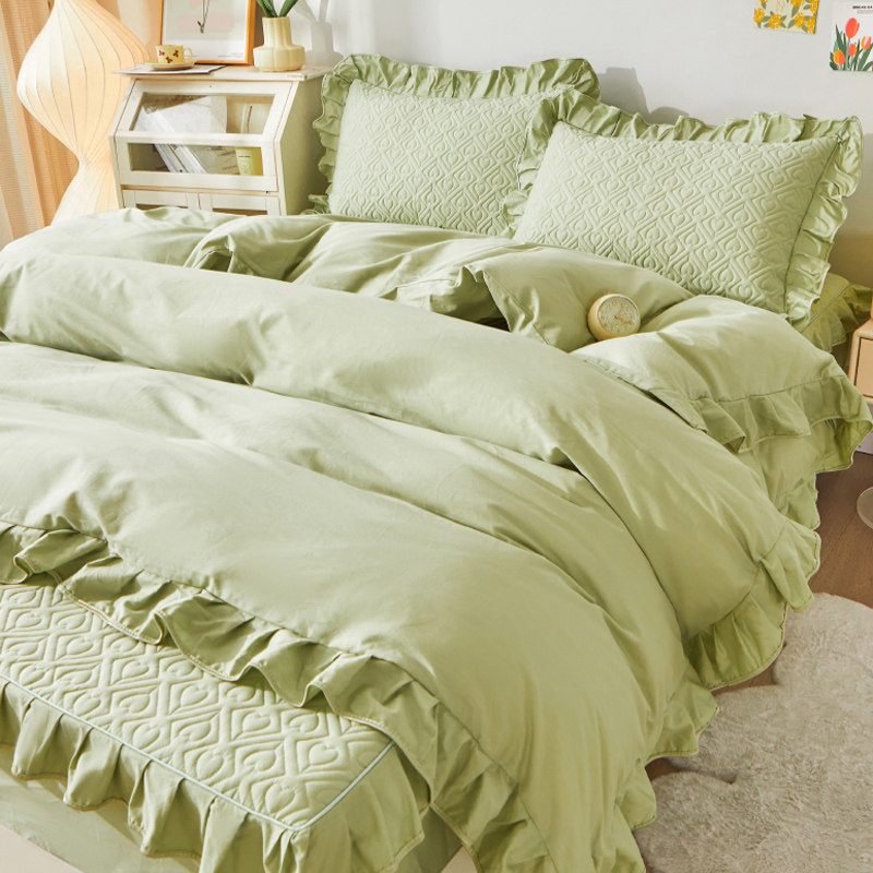 纯色全棉被套枕套三件套单件纯棉150x200x230荷叶花边被罩四季款,床上用品,被套,淘宝优惠券,粉丝福利购,淘宝优惠卷