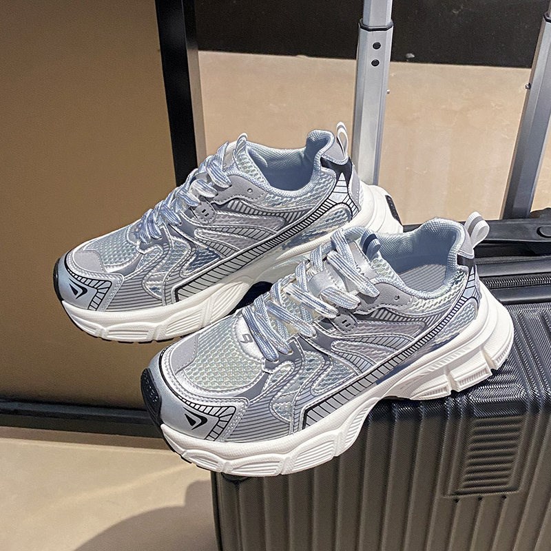 大码女鞋41到43肥脚宽脚胖网面透气网厚底O炸街老爹鞋春秋运动鞋