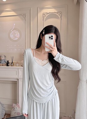 2026新款莫代尔睡衣女春秋季宽松吊带纯欲风显白长袖可外穿家居服