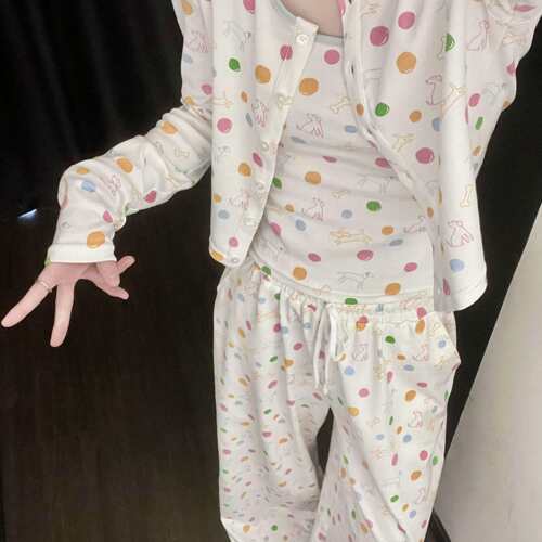 莫代尔棉带胸垫吊带睡衣套装女