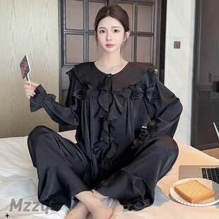 2025新款法式冰丝睡衣女春秋夏季高级感长袖长裤娃娃领家居服套装