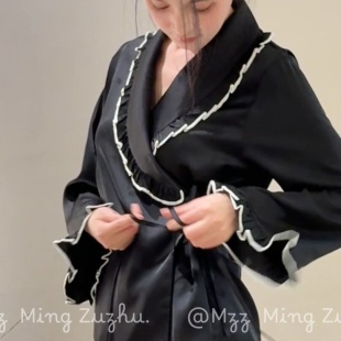 2025新款 冰丝缎面慵懒宽松系带家居服 提花高级感轻奢睡衣女春秋季