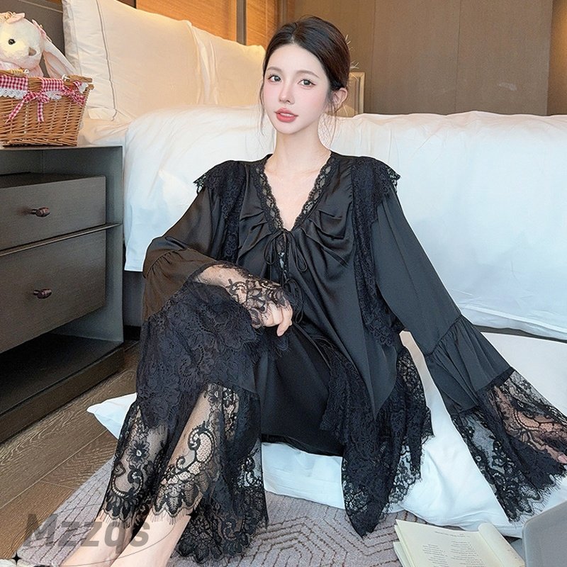 法式宫廷风蕾丝拼接高级感睡衣女春夏款2025新款纯欲家居服套装