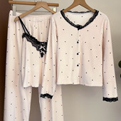 双面加厚海岛绒睡衣女秋冬季 2025新款 波点带胸垫吊带三件套家居服