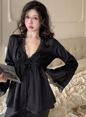 赵露思同款高级感冰丝睡衣女春夏款吊带三件套带胸垫家居服套装