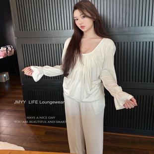 2025新款莫代尔睡衣女春秋季高级感带胸垫U领可外穿家居服套装秋