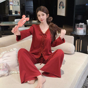 本命年莫代尔睡衣女春秋季2026新款蕾丝系带高级感可外穿家居服