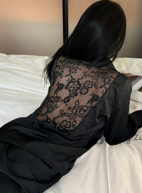 2025新款性感爱心漏背蕾丝冰丝缎面睡衣女秋季轻奢高级感家居服秋