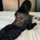 2025新款 性感爱心漏背蕾丝冰丝缎面睡衣女秋季 轻奢高级感家居服秋