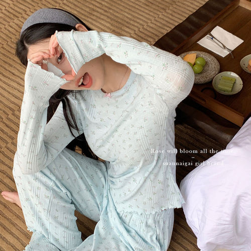 甜美碎花莫代尔春秋女睡衣可外穿