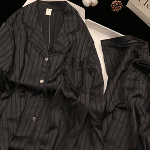 2025新款冰丝缎面睡衣女春秋季长袖长裤高级感绸缎简约条纹家居服