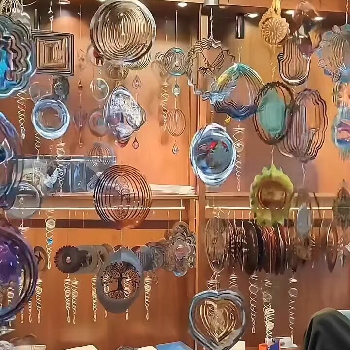 北欧3D风曼陀罗心形旋转风铃风转跨境工艺品彩不锈钢爱心礼物金属