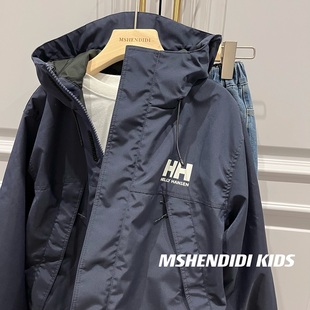 秋裝 男童日系兒童戶登山外L沖鋒衣連帽外套女童夾克 新款 2023春季