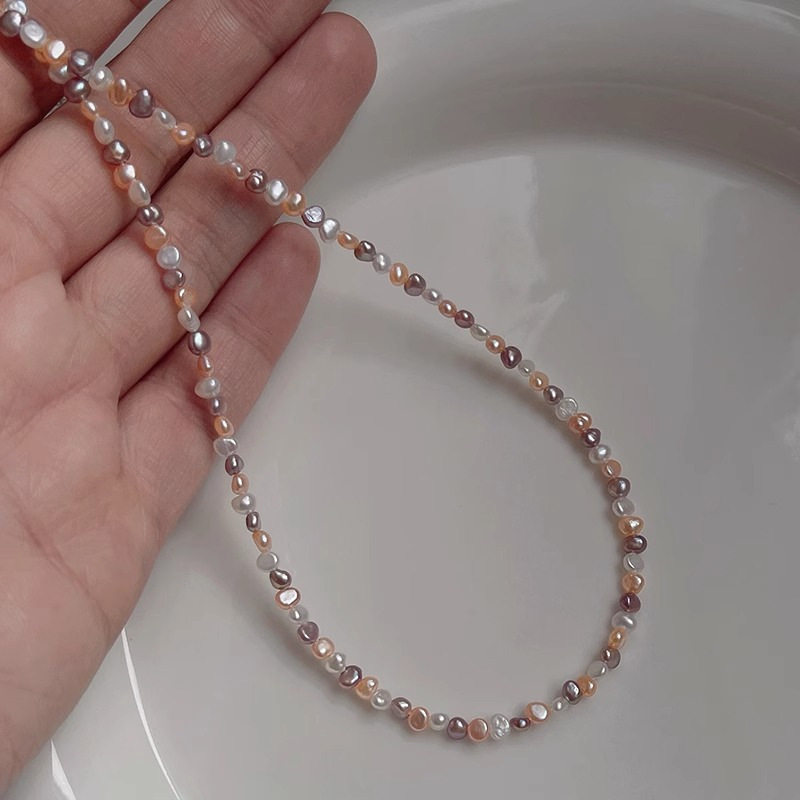 彩色巴洛克天然淡水珍珠项链配饰女高级感锁骨链轻奢小众颈链饰品