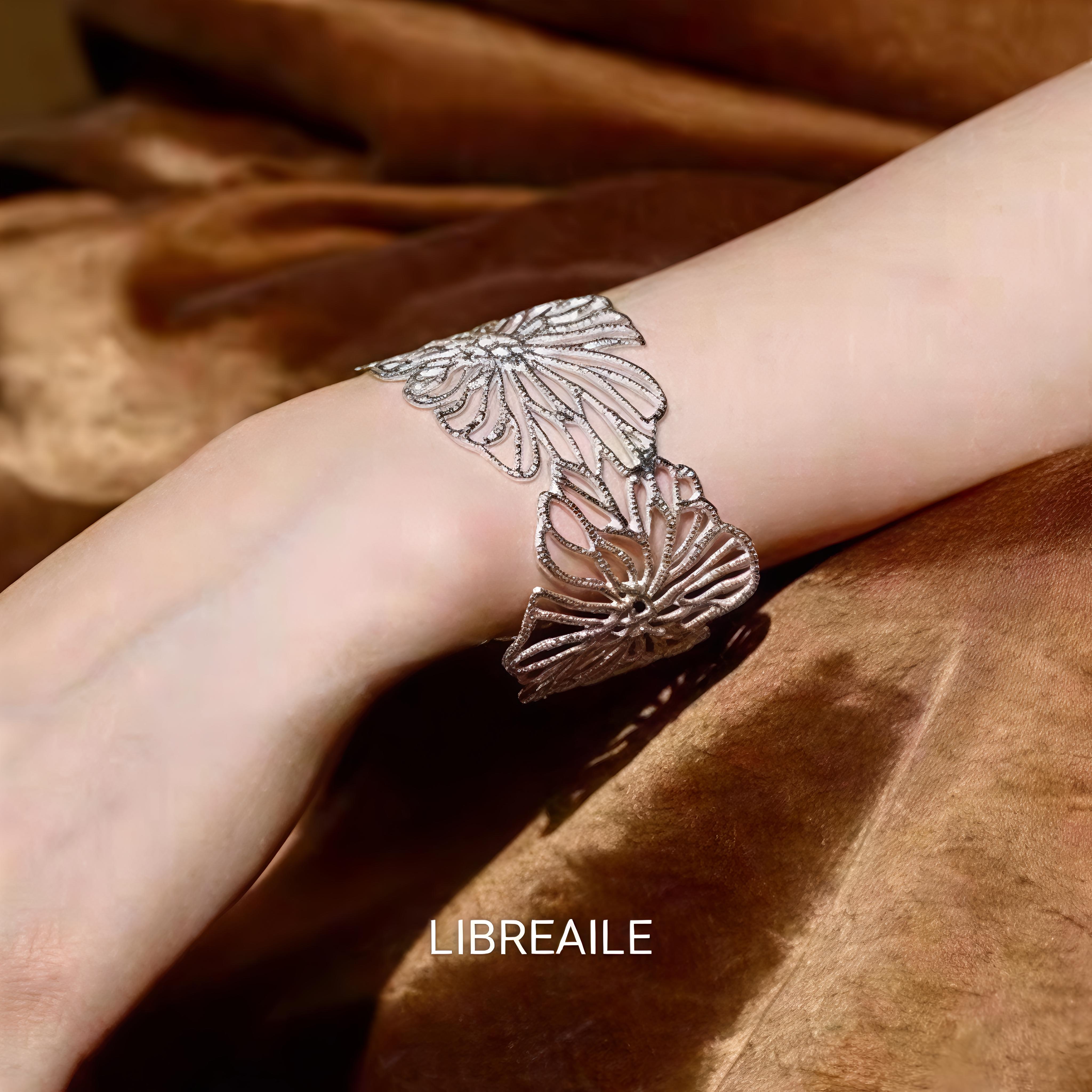 植物花卉古法民族风蕾丝国风小众纯银实心宽镂空开口手镯520礼物