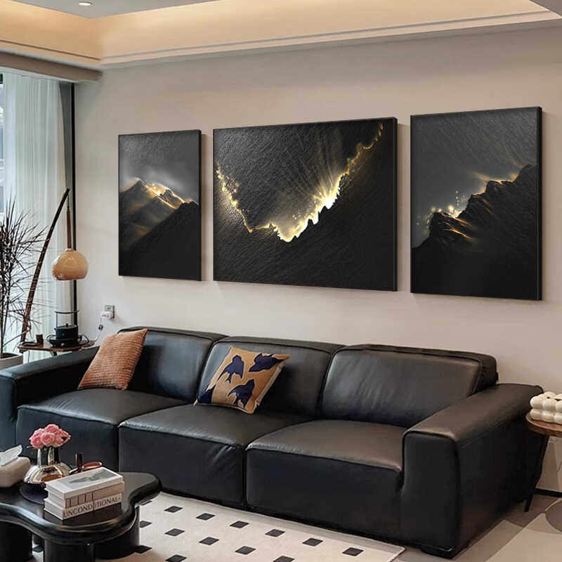 轻奢高级感客厅装饰画高端沙发背景墙三联画抽象简约现代挂画壁画