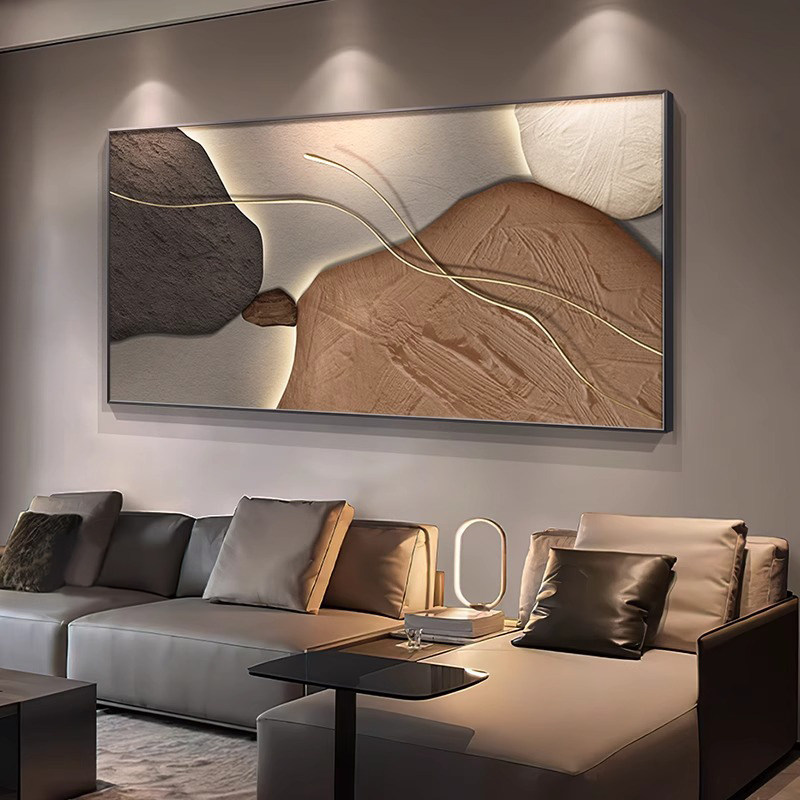 石来运转客厅装饰画横版现代轻奢高级感抽象艺术沙发背景墙壁挂画