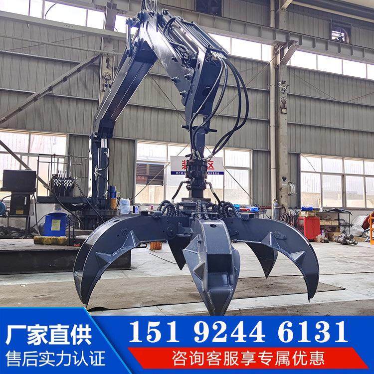 液压固定式抓木机 废钢厂360度旋转 电动抓钢抓料 3+2抓具梅花抓