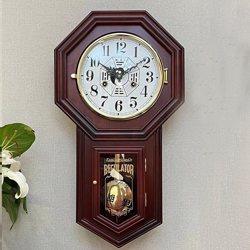 经典八卦机械挂钟上链发r条整点报时老式古董钟表摆钟复古客厅滴