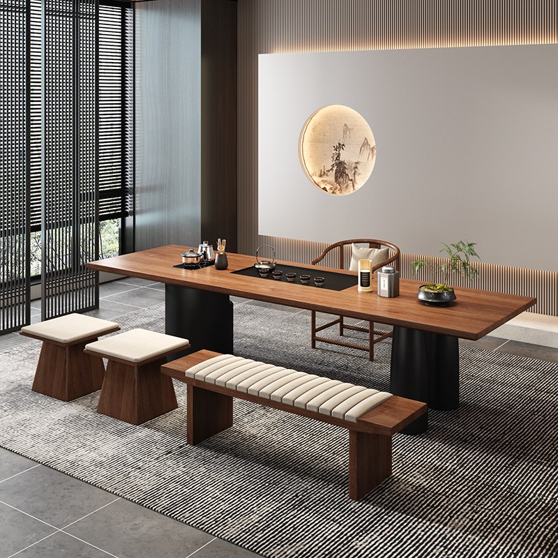 新中式实木大板茶桌椅组合现代简约家用客厅办公室泡茶台茶几茶桌