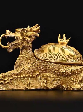 道家师傅 纯铜开U盖龙龟摆件