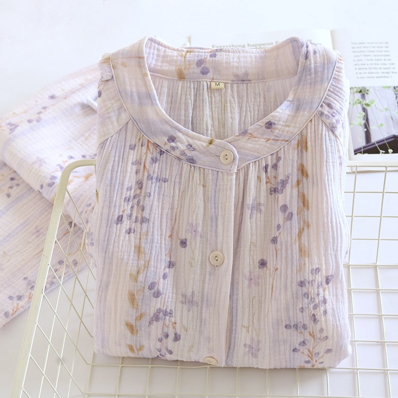 春夏纯棉纱布哺乳月子服带胸垫产后薄款哺乳衣套装喂奶孕妇睡衣