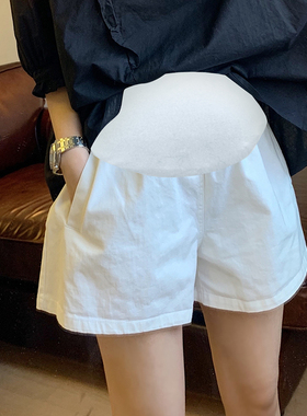 白色孕妇短裤夏季薄款外穿宽松大码棉麻孕妇阔腿裤打底托腹裤热裤