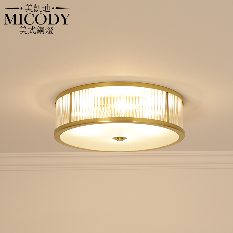 美式全铜吸顶灯现代简约卧室书房玄关走廊阳台圆形led北欧灯具