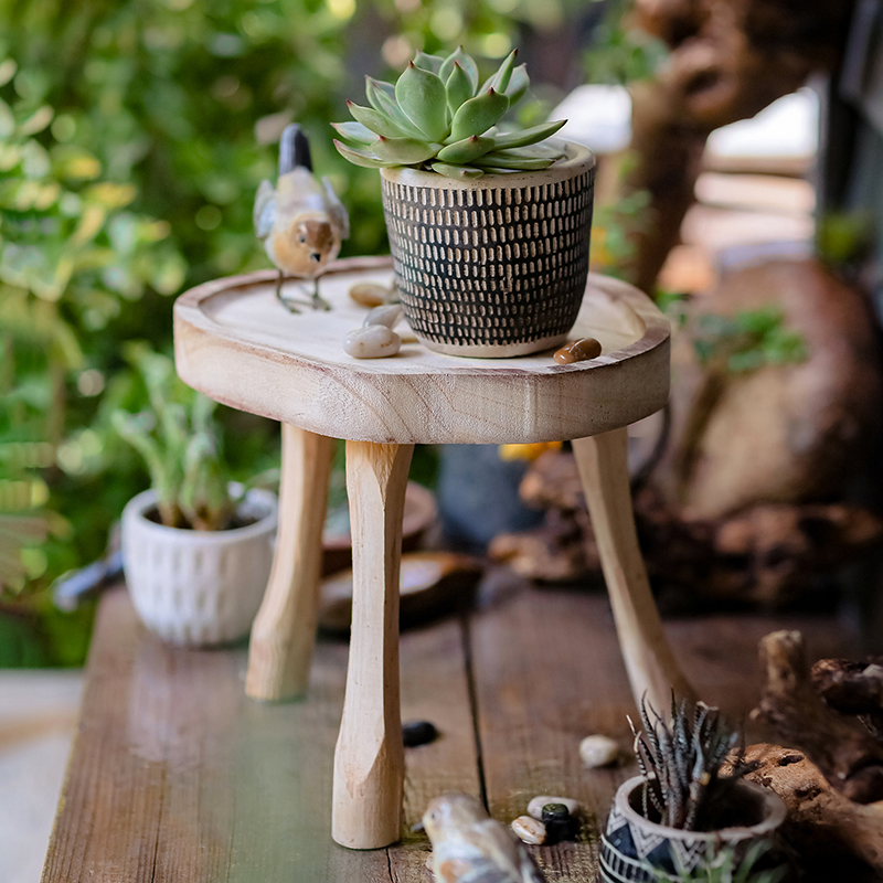 原木小花架多肉小盆栽置物架花盆底座支架托架托盘底托禅意花凳子