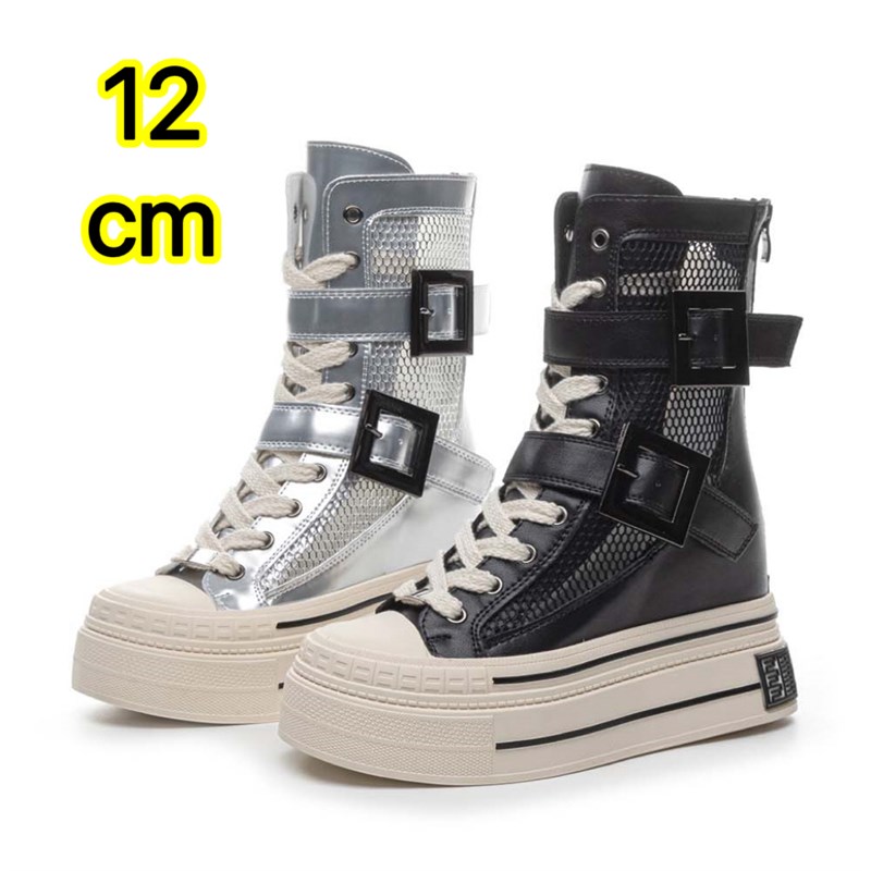 12cm夏季厚底凉靴女皮带扣网靴内增高小个子超高跟增高松糕鞋女潮