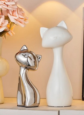 陶瓷猫咪装饰摆件轻奢高档客厅玄关酒G柜家居饰品小众新家乔迁礼