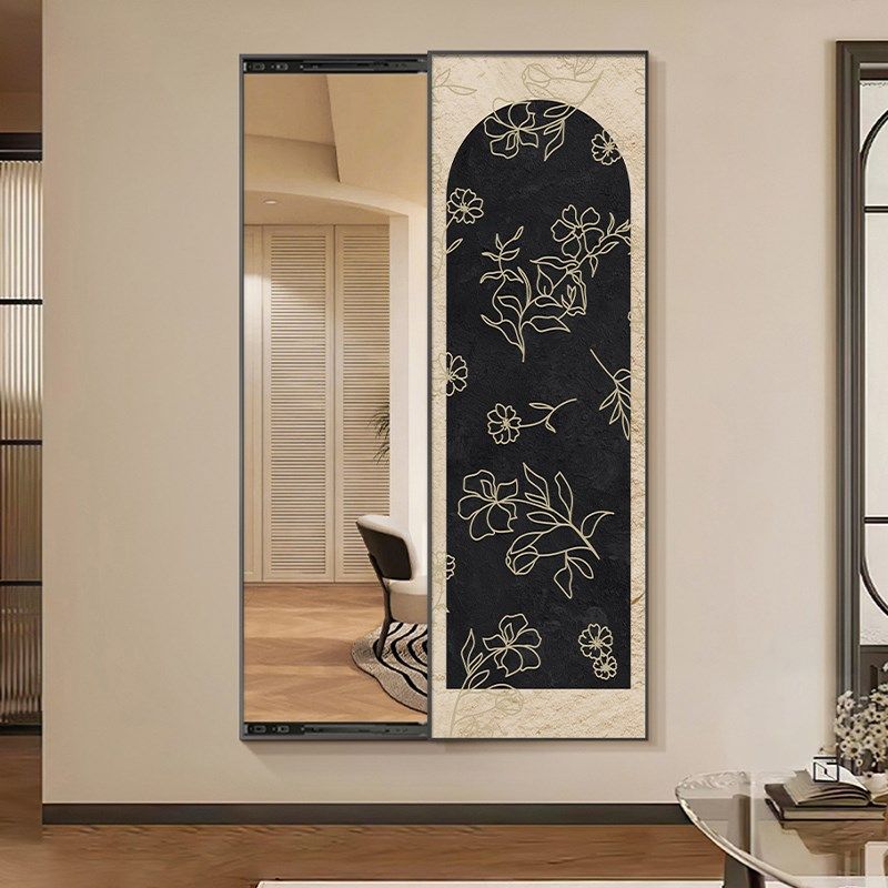 中古风隐藏式全身镜隐形穿衣镜壁挂式可推拉镜子挂画玄关装饰画