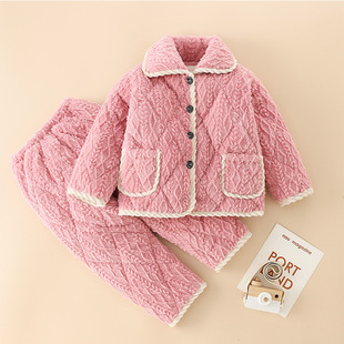 儿童冬款加绒加厚睡衣0一1岁婴儿2男孩女童3三层夹棉5法兰绒7套装