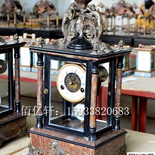 钟表天然大理石机械座钟纯铜表芯三五报时古典复古创意工艺座钟