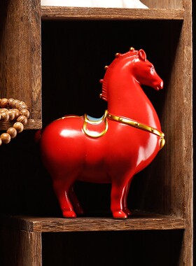 中式创意唐马陶瓷摆件送礼工艺品马到成功办公室桌面客厅书房装饰
