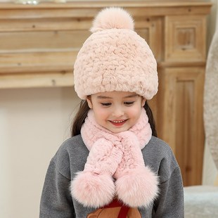儿童皮草帽子秋冬男女童加厚獭兔毛冬天户外保暖可爱宝宝编织帽子