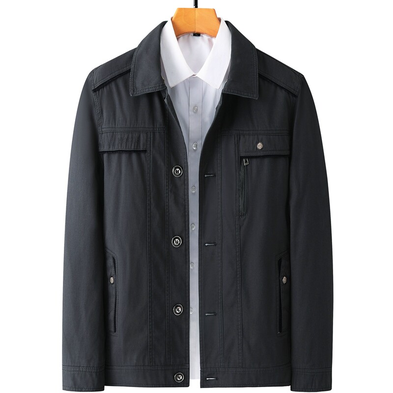 爸爸装外套春秋款翻领中年男士休闲上衣春装中老年男装纯棉夹克衫