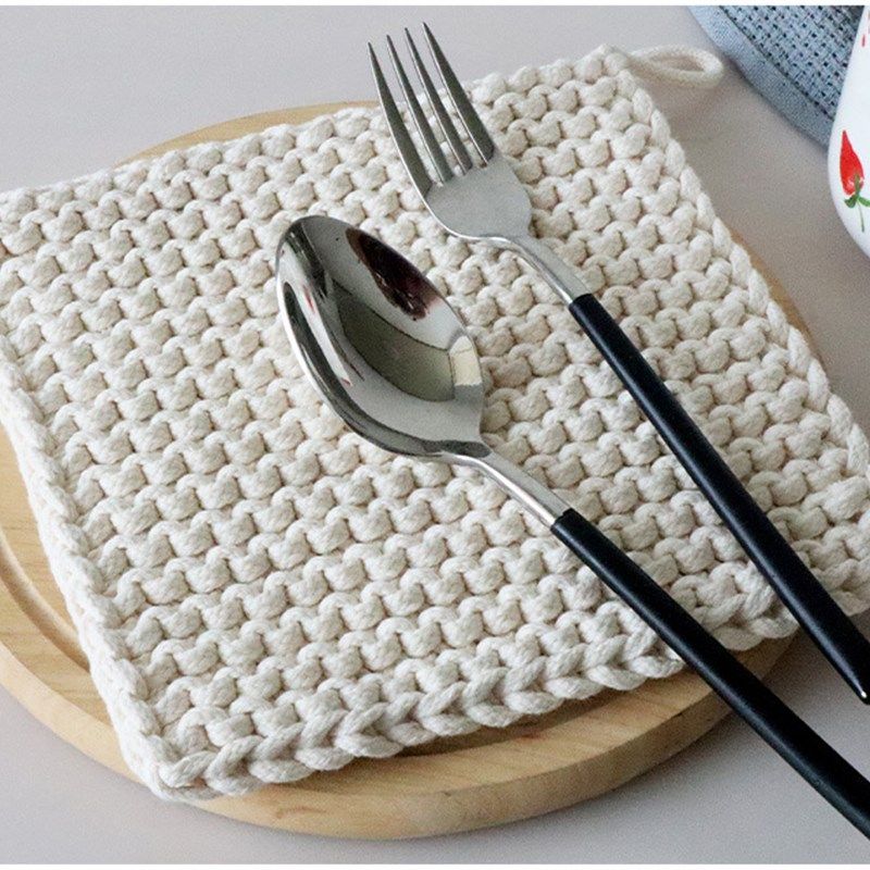 日式复古手工创意编织棉绳厚款方形北欧防烫隔热盘垫杯垫大号锅垫,居家布艺,餐垫,淘宝优惠券,粉丝福利购,淘宝优惠卷