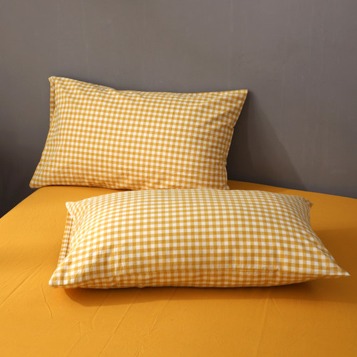 全棉水洗棉枕套纯棉枕头套子格子简约单人4874cm一对装学生宿舍
