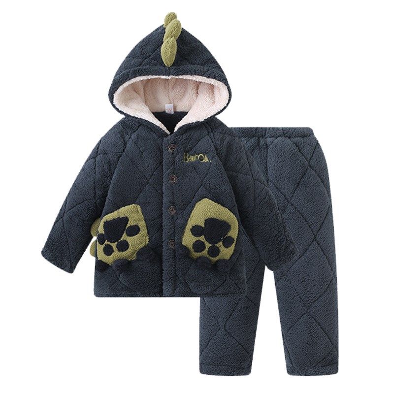 男童冬季睡衣珊瑚绒加绒加厚款男孩法兰绒三层夹棉卡通保暖家居服