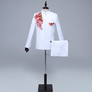 成人男士青年中山装红歌大合唱演出服装年会舞台装主持人歌手亮片