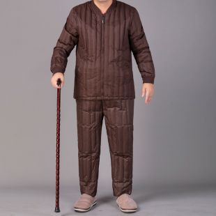 老人保暖裤 宽松居家羽绒棉裤 男爸爸爷爷高腰深档大码 中老年羽绒裤