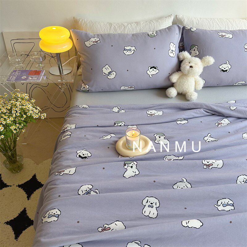 38度夏天紫色小狗A类全棉针织棉夏被可爱卡通夏凉被四件套机洗