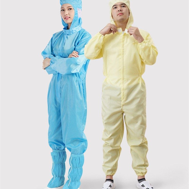 无尘服工作服上衣分体连体有口袋帽子条纹网格子工衣防静电衣服