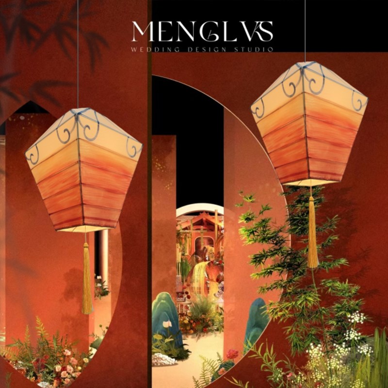 中式古典国潮风婚礼吊灯婚庆主题复古装饰灯布艺孔明灯装置用品